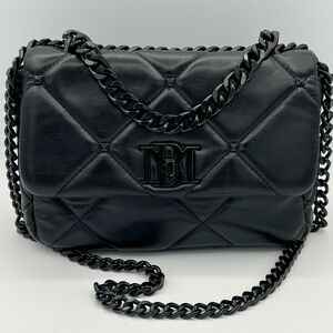 Badgley Mischka Black Quilted Leather Chain Shoulder Bag